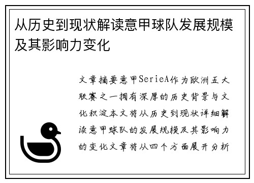 从历史到现状解读意甲球队发展规模及其影响力变化