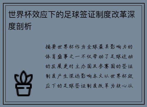 世界杯效应下的足球签证制度改革深度剖析